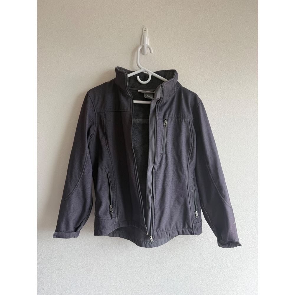 Free Country Womens Softshell Jacket Gray Fleece Lined Hooded Full Zip Petite L